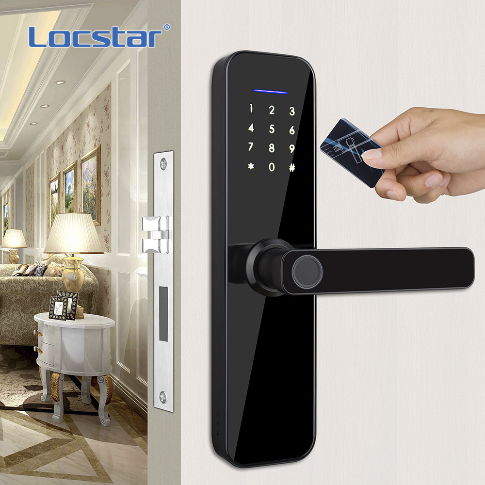 Locstar Door Handle Wifi Tuya Smartlock Rfid Digital Biometric Waterproof Deadbolt Cylinder Fingerprint Smart Locks