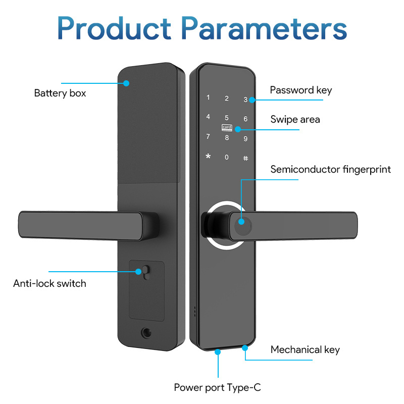 Ttlock Tuya Electronic Digital Self Locking Keyless Entry Finger Print Smart Door Lock Waterproof Outdoor