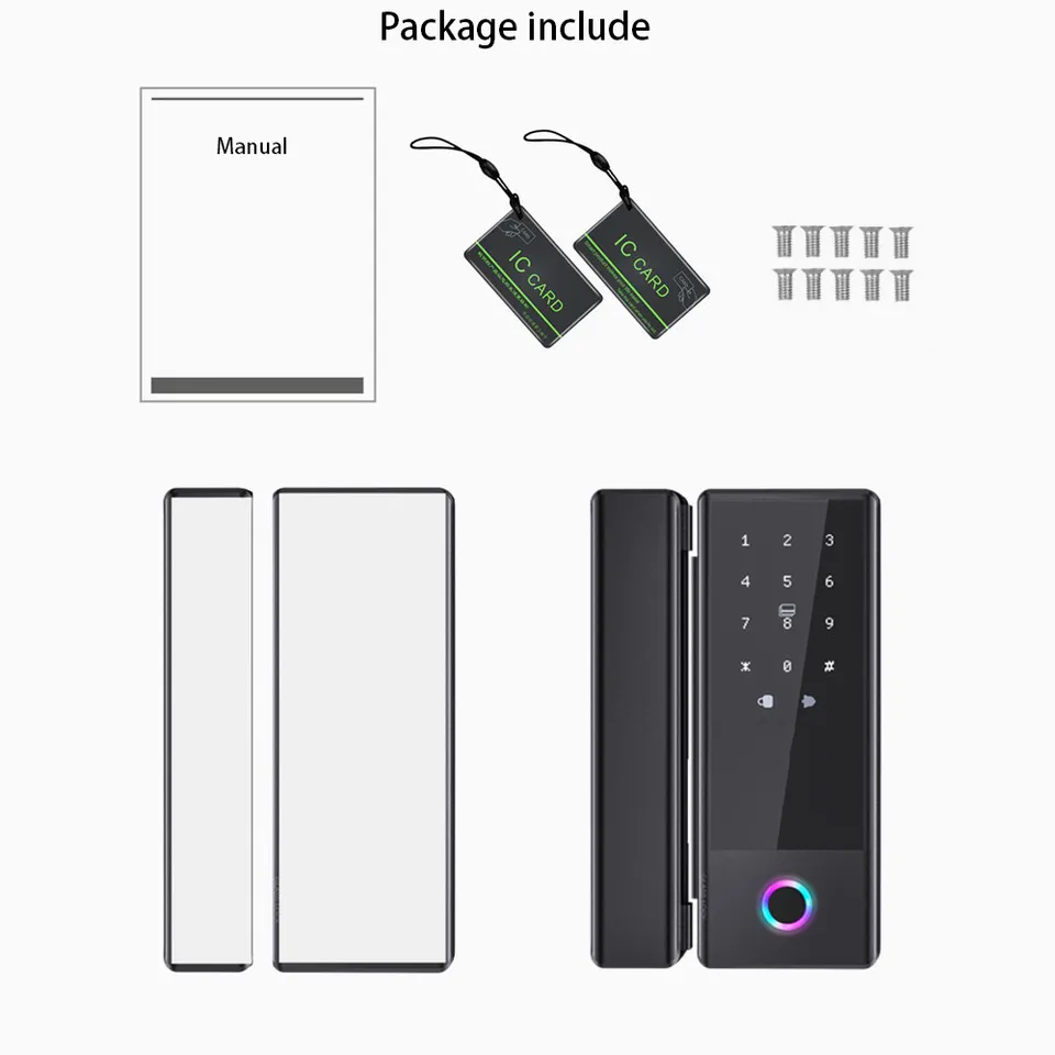 Locstar Intelligent Home Digital Electronic Glass Door Lock Wifi Tuya App Card Fingerprint Password Smart Door Lock