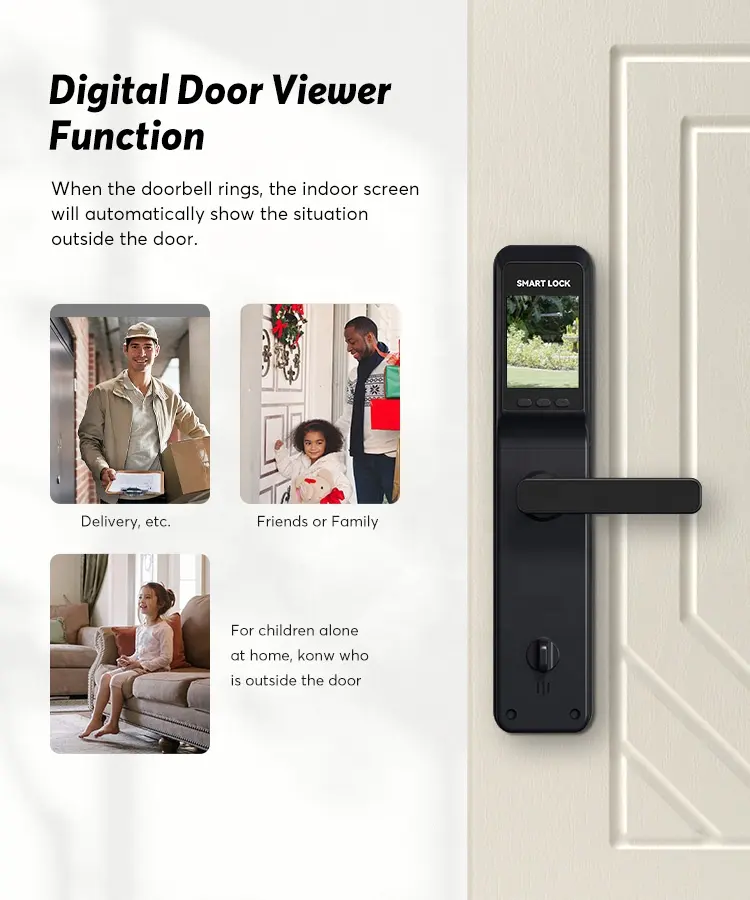 Locstar Morden Style Deadbolt Fingerprint Doorbell Surveillance Tuya Wifi Wire With Camera Smart Door Lock