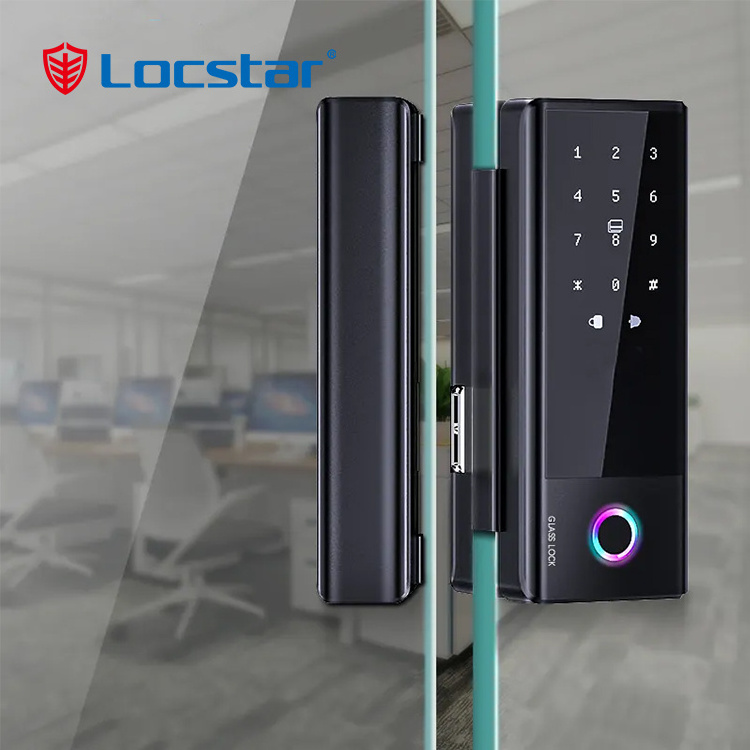 Locstar Intelligent Home Digital Electronic Glass Door Lock Wifi Tuya App Card Fingerprint Password Smart Door Lock