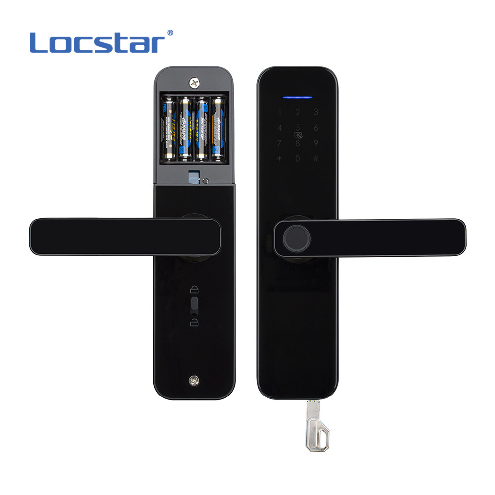 Locstar Door Handle Wifi Tuya Smartlock Rfid Digital Biometric Waterproof Deadbolt Cylinder Fingerprint Smart Locks