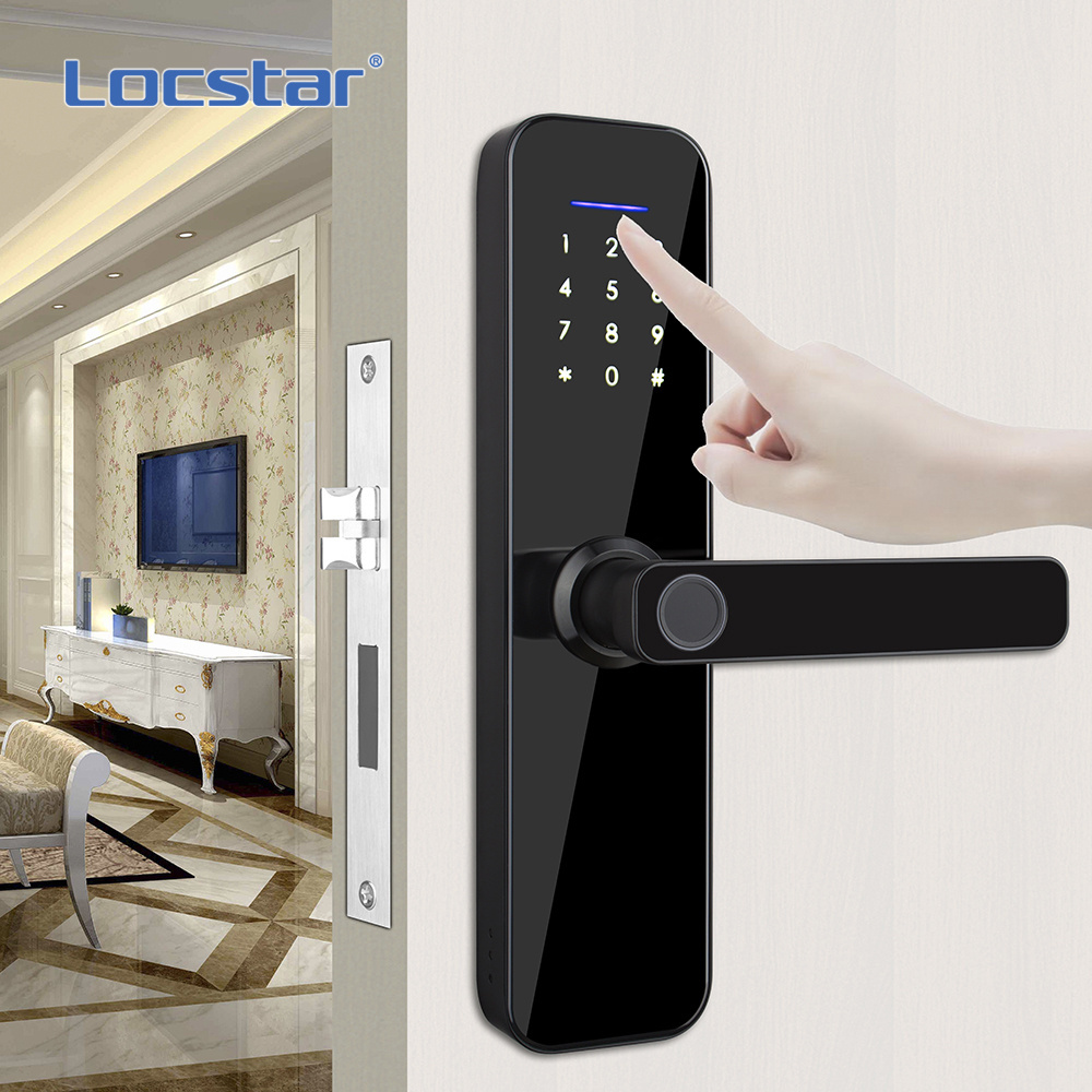 Locstar Door Handle Wifi Tuya Smartlock Rfid Digital Biometric Waterproof Deadbolt Cylinder Fingerprint Smart Locks