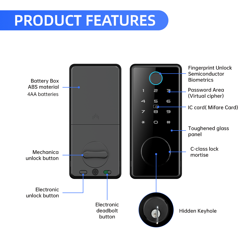 LOCSTAR Intelligent Steel Door Lock Remote Smart Key Lock with Password and Key Unlock Way Online Safety Front Door Lock