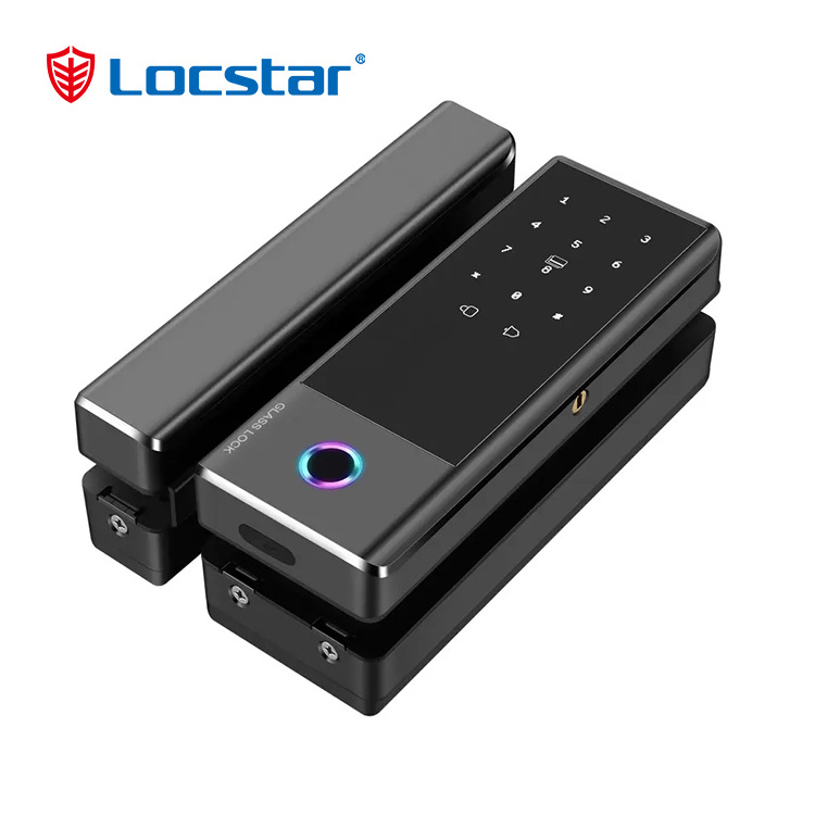 Locstar Intelligent Home Digital Electronic Glass Door Lock Wifi Tuya App Card Fingerprint Password Smart Door Lock