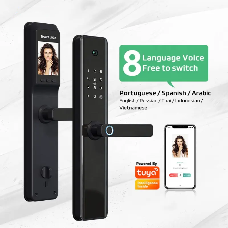 Locstar Tuya Morden Style Rec With Hd Camera And Fingerprint Smart Door Lock