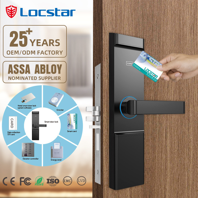 Locstar New Intelligent High-End Digital Offline Hotel Locking System Smart Card Hotel Handle Security Door Lock