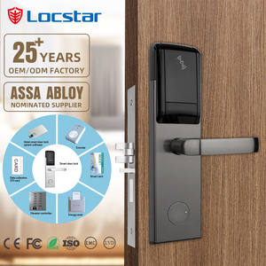 Locstar Smart Hotel Locking System Contactless RF Key Card Electronic Offline Security Wooden Brass Doors RFID Hotel Locks