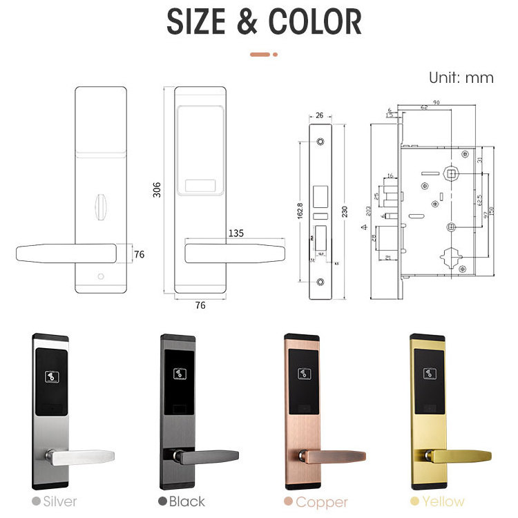 Locstar Intelligent  Electronic For Door With Handle Magnetic Bolt Digitalcard Smart Key Card Reader Access Card Door Lock