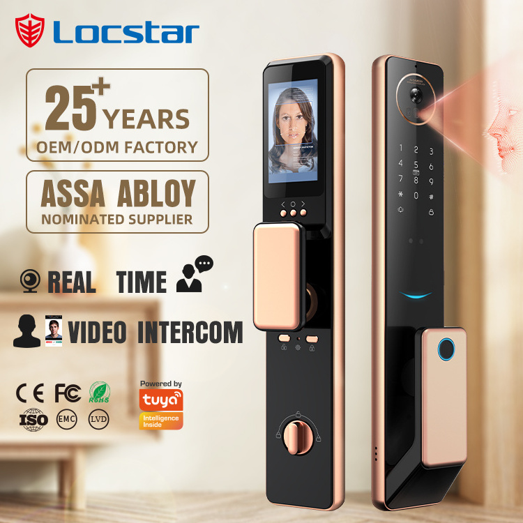 Locstar Electric Digital Fingerprint Automatic Tuya Wifi Biometric Smart Door Lock For Front Door With Camera And Doorbell