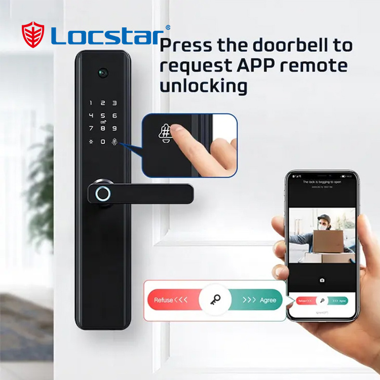 Locstar Tuya Morden Style Rec With Hd Camera And Fingerprint Smart Door Lock