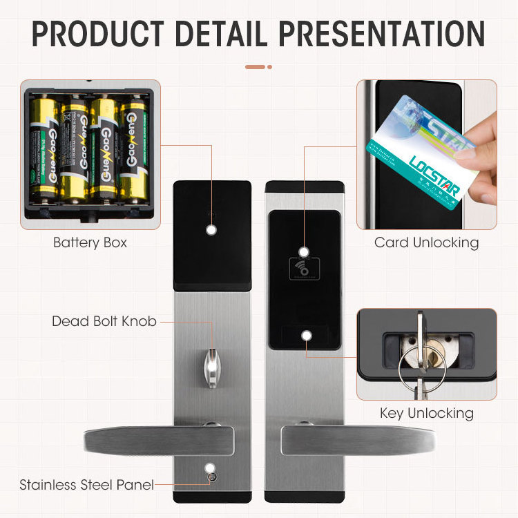 Locstar Best Selling Security Rf Card Management System Software Electronic Keyless Door Lock  For Hotel Front Doors