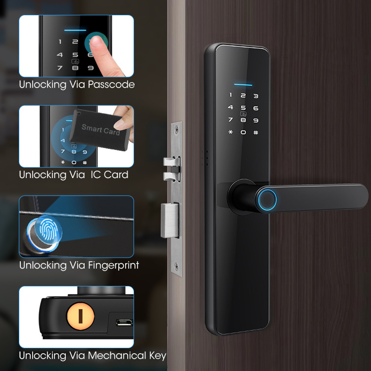 Outdoor Gate Door Smart Lock APP Control Wifi Rim Lock Security Electronic Tuya TT Biometric Fingerprint Door Lock