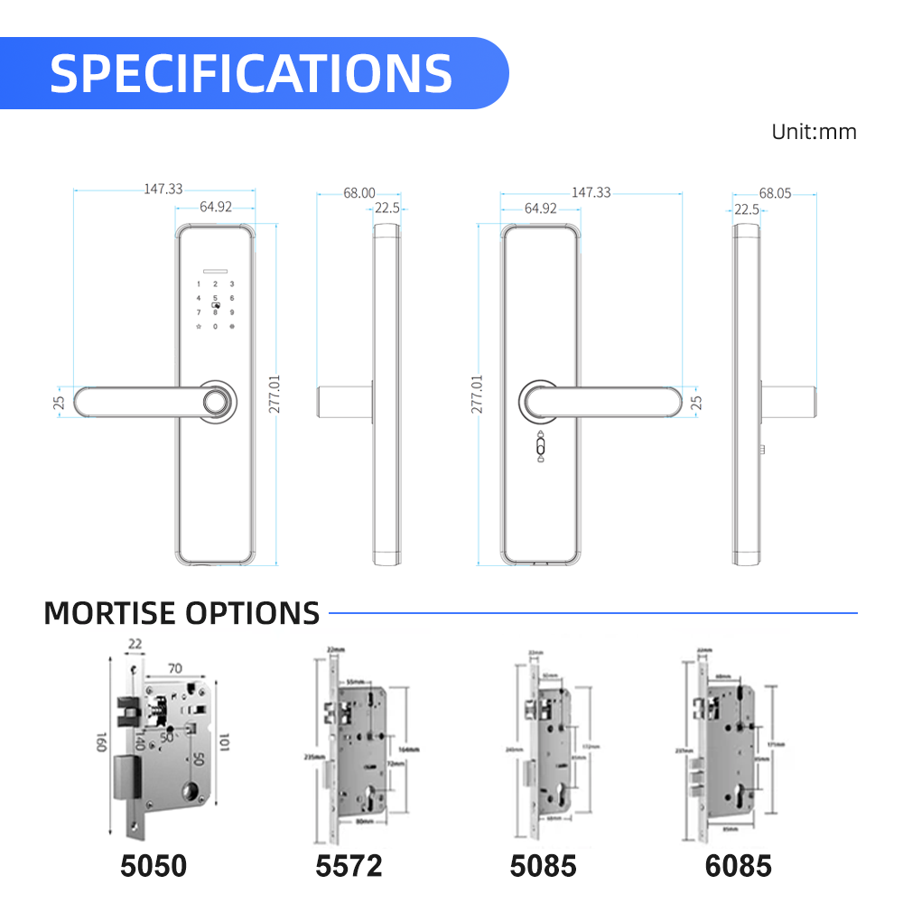 Outdoor Gate Door Smart Lock APP Control Wifi Rim Lock Security Electronic Tuya TT Biometric Fingerprint Door Lock