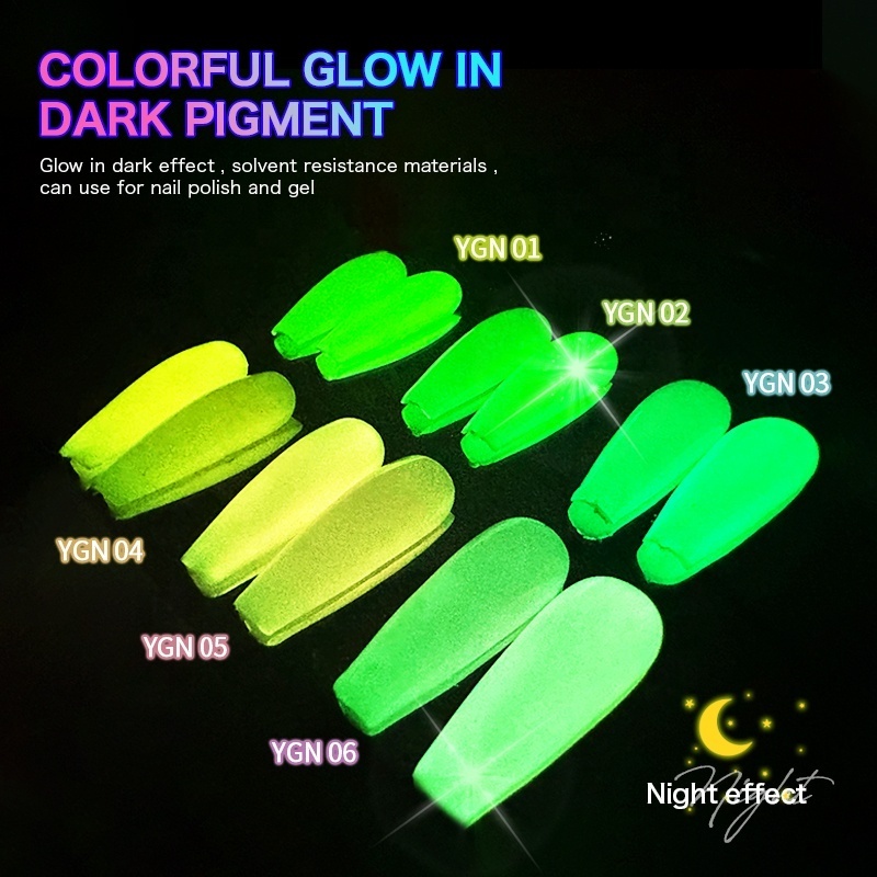 Brilliant Neon Color Glow In The Dark Powder Luminous Pigment Nail Chrome Powder Young Nails Acrylic Powder