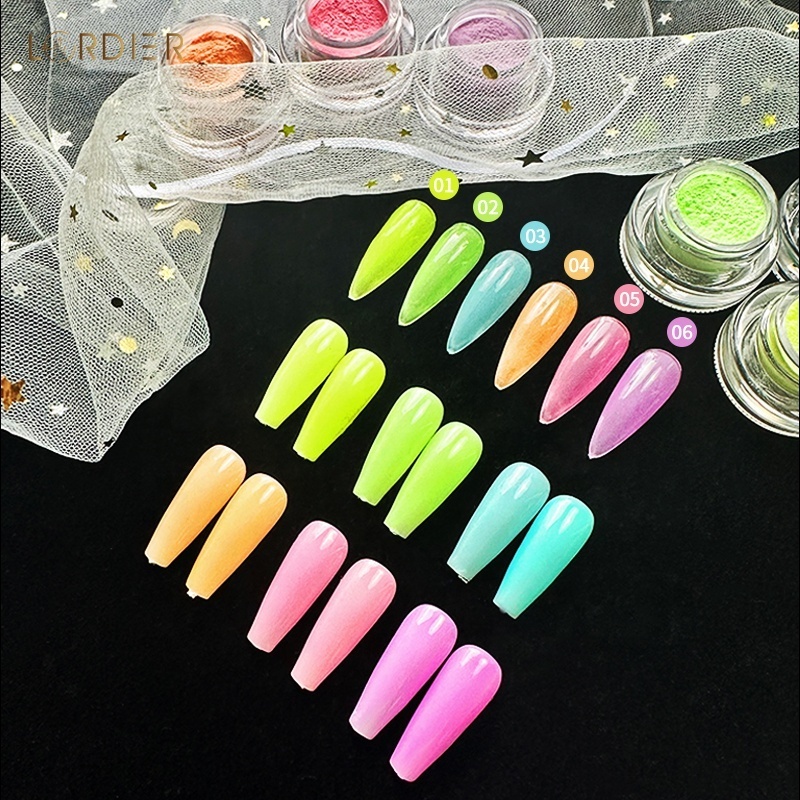 Brilliant Neon Color Glow In The Dark Powder Luminous Pigment Nail Chrome Powder Young Nails Acrylic Powder