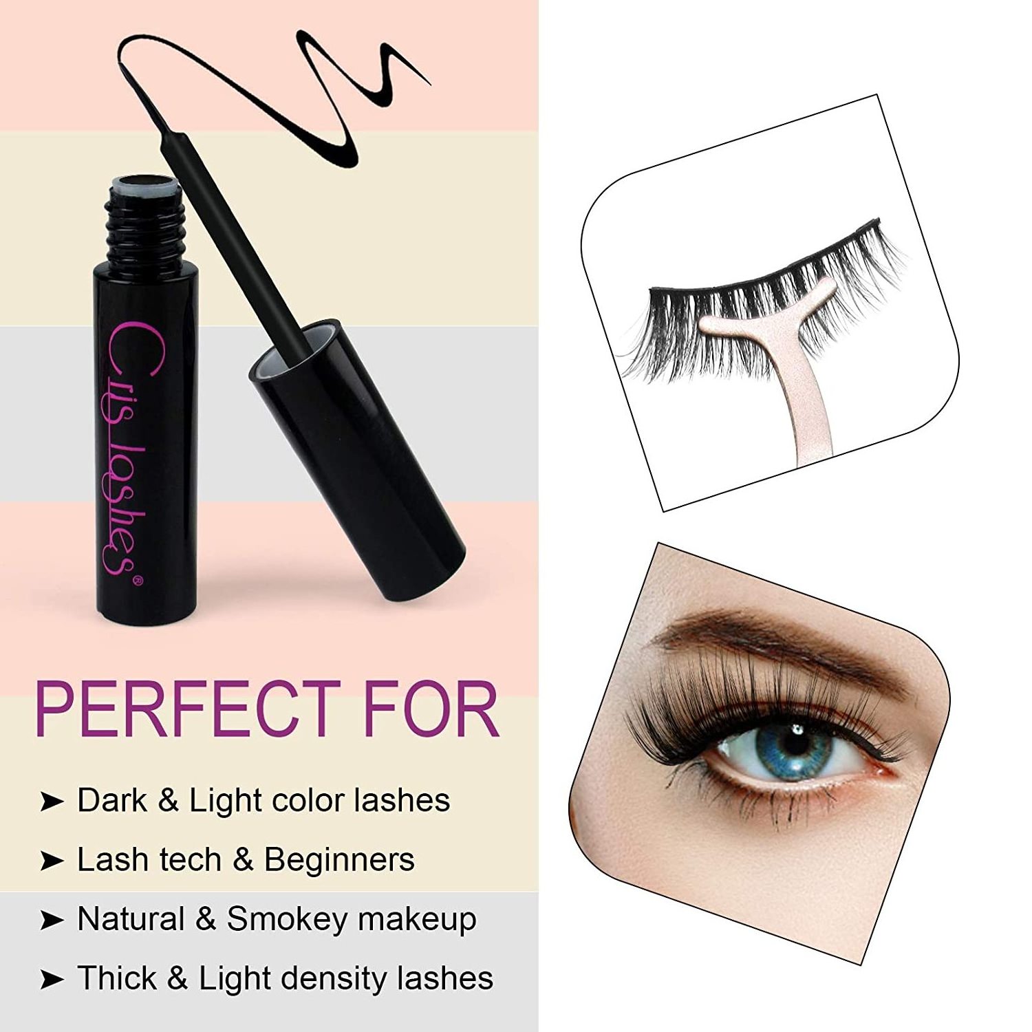 Eyelash Glue Lash Glue Strip Lash Adhesive Sensitive Eyes 0.51fl.oz Black White Clear Super Strong Hold Waterproof Eyelash Glue