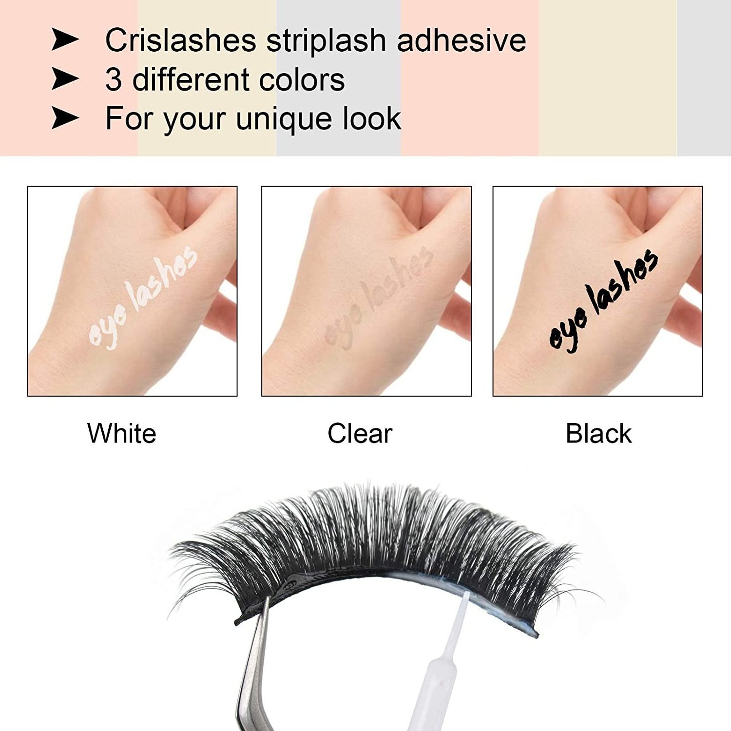 Eyelash Glue Lash Glue Strip Lash Adhesive Sensitive Eyes 0.51fl.oz Black White Clear Super Strong Hold Waterproof Eyelash Glue