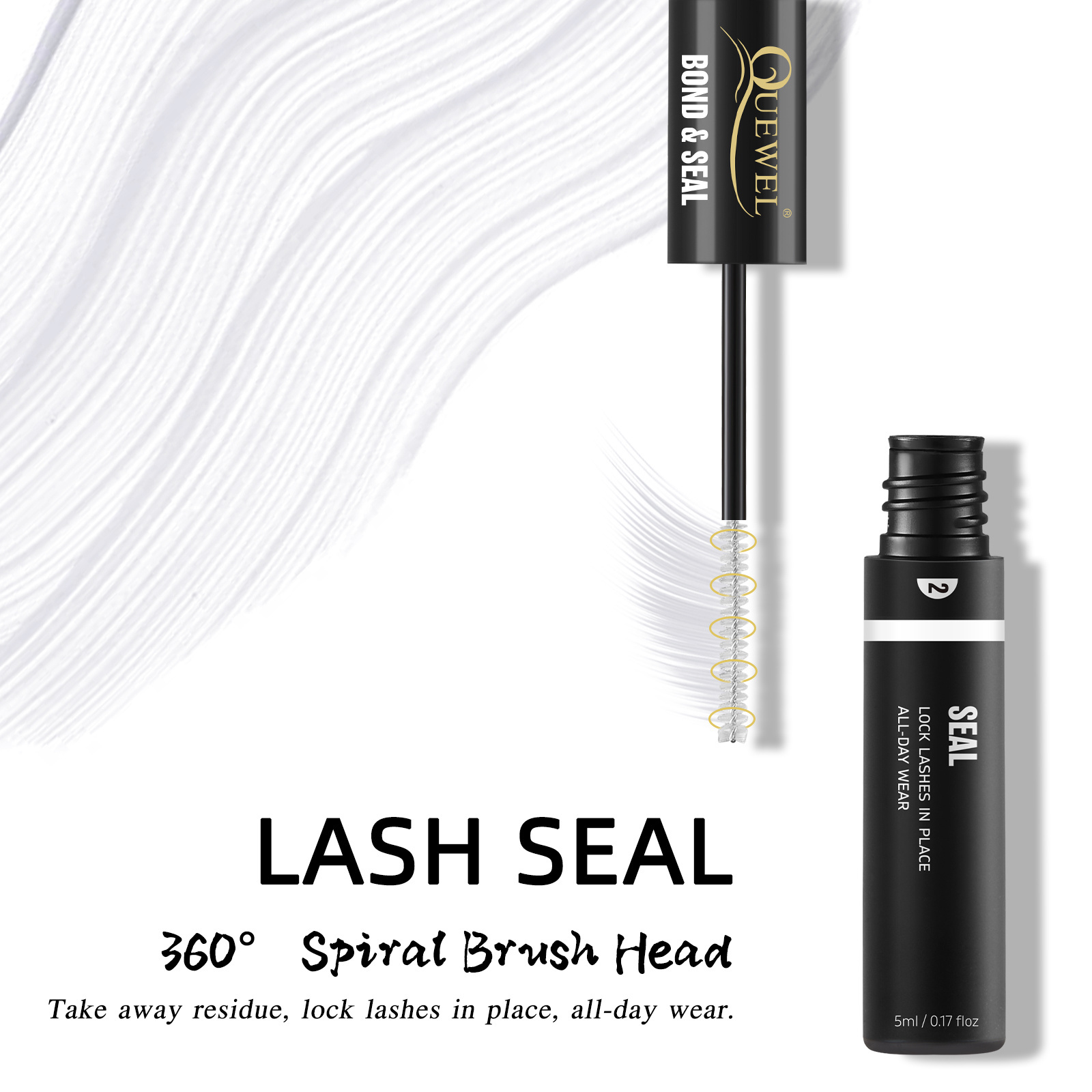 QUEWEL Lash Clusters Bond and Seal, Black Cluster Lashes Glue for DIY Lashes, Strong Hold&Waterproof Eyelash Clusters Glue