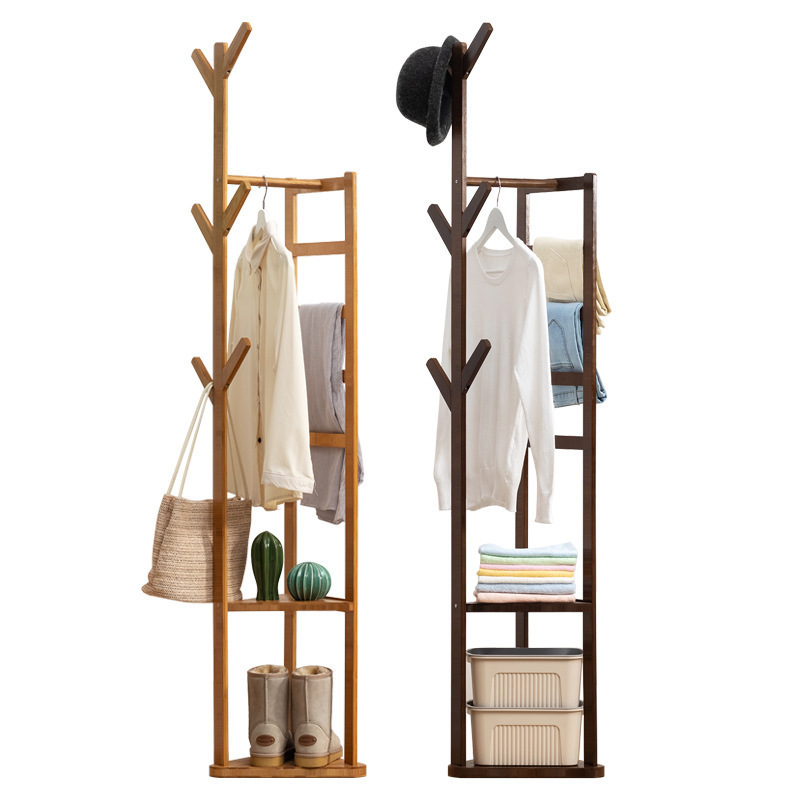 Hall Clothes Holder Handbag Scarves Hat Hanger Organizer Standing Tree Freestanding Wooden Coat Rack With 9 Hooks