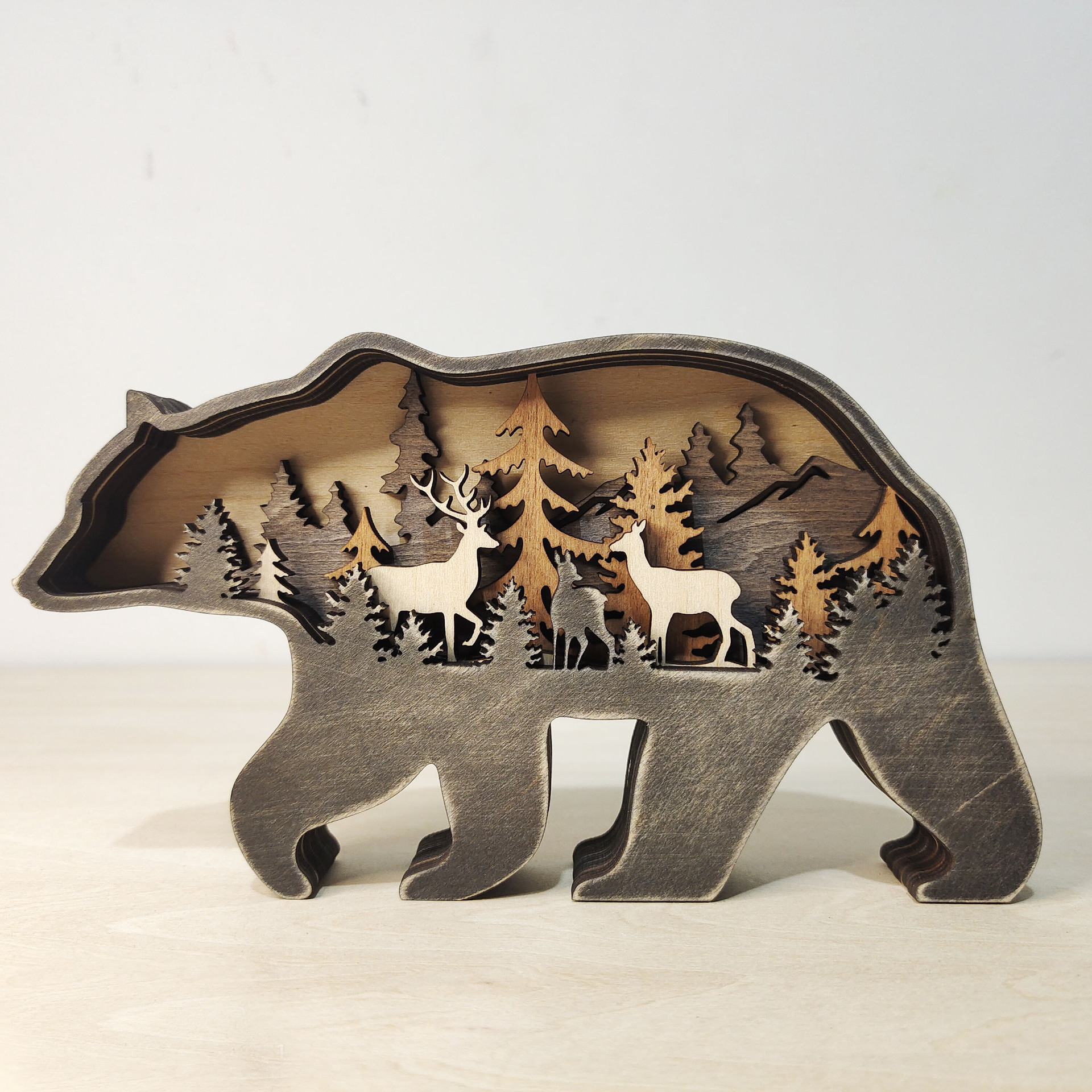 New Christmas wood crafts creative North American Forest Animal Home Decoration Elk Brown bear ornaments