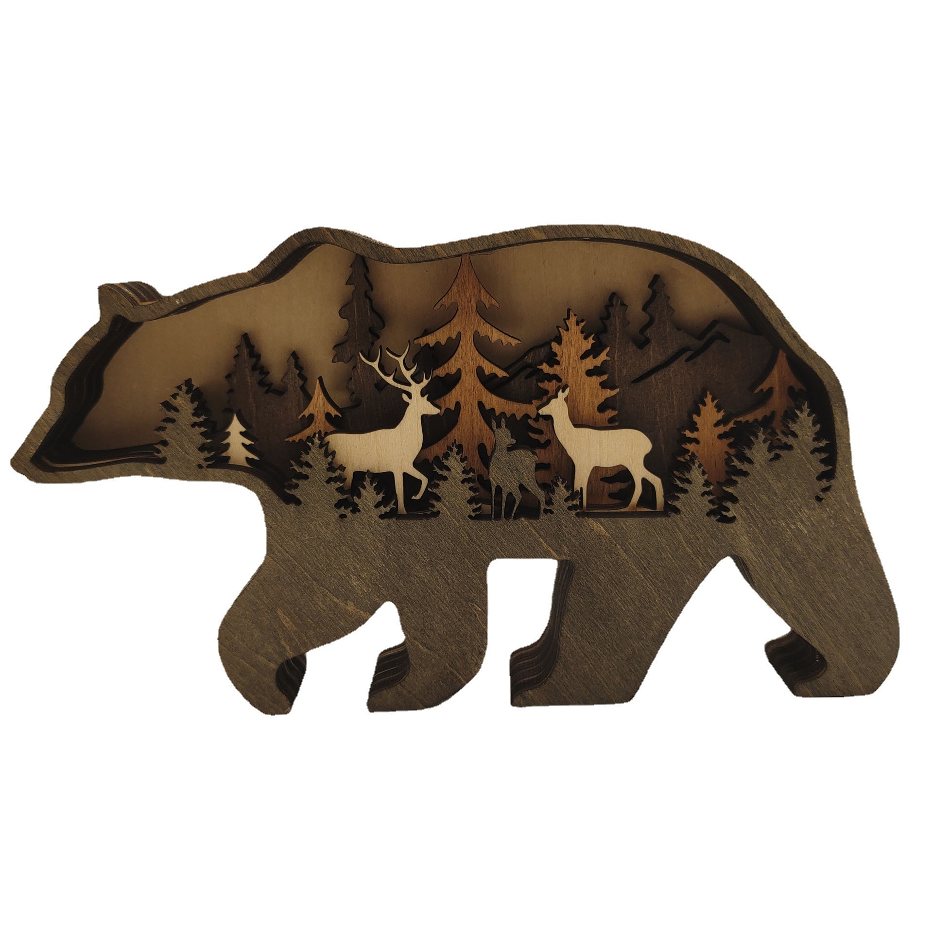 New Christmas wood crafts creative North American Forest Animal Home Decoration Elk Brown bear ornaments