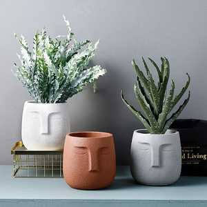 Modern Cement plant pot abstract face simple personality matt sandblasting Nordic indoor garden green planter pot