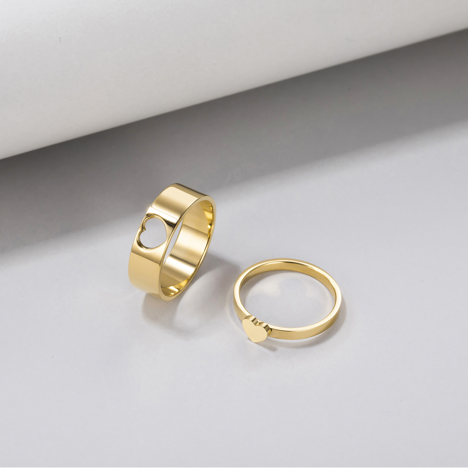 Loftily Love Jewelry Stainless Steel Tiny Matching Lover Rings 18K Gold Plated Heart Couple Rings