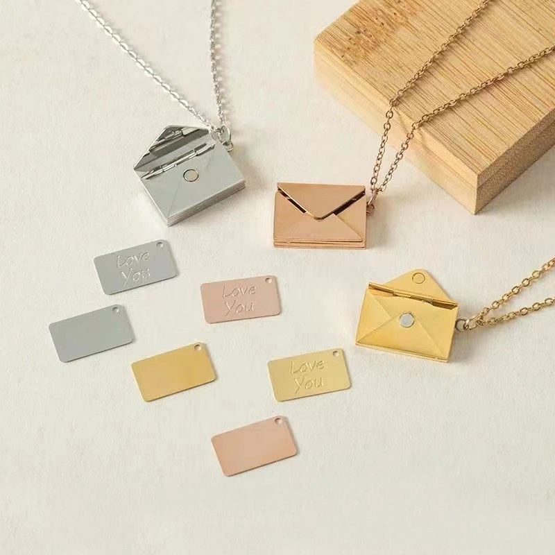 Loftily Stainless Steel Fashion Jewelry Necklace Letter Locket Pendant Envelope Nameplate Necklace