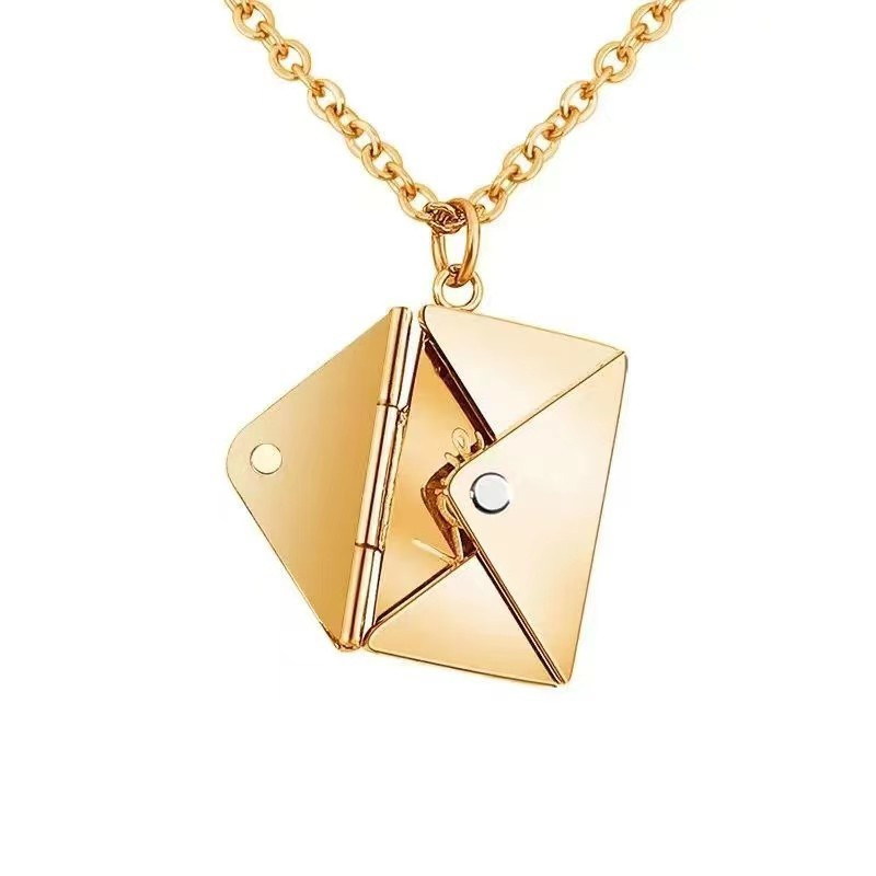 Loftily Stainless Steel Fashion Jewelry Necklace Letter Locket Pendant Envelope Nameplate Necklace