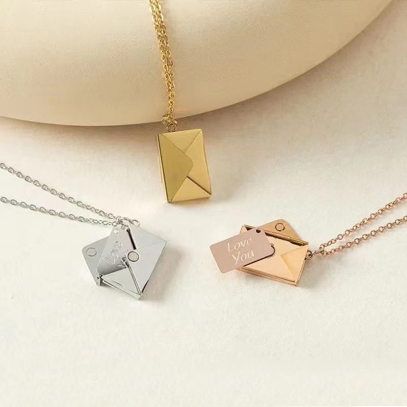 Loftily Stainless Steel Fashion Jewelry Necklace Letter Locket Pendant Envelope Nameplate Necklace