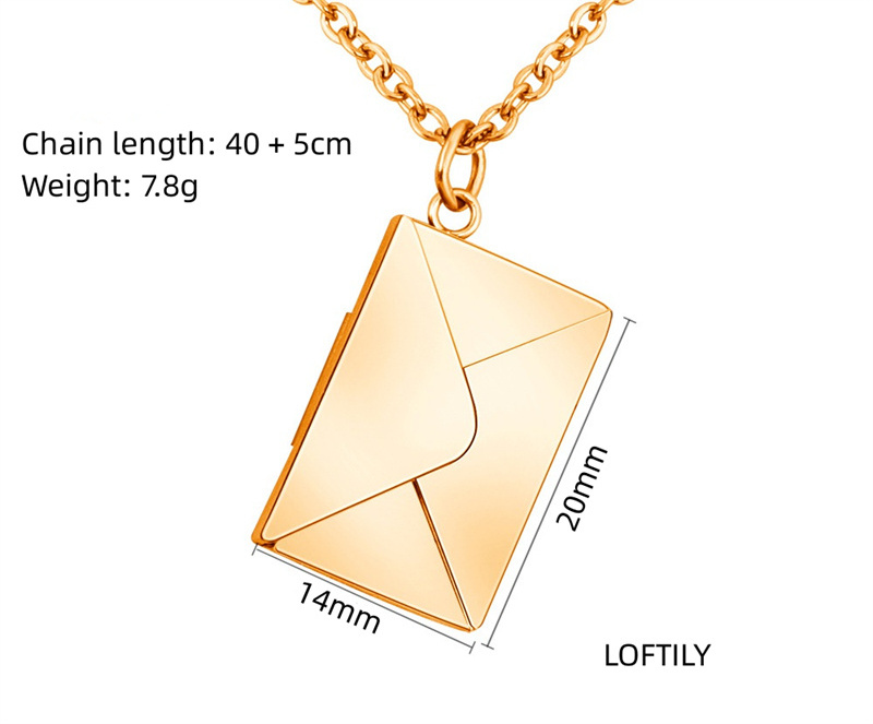 2024 Personalized Stainless Steel Women Jewelry Necklace Letter Locket Pendant Envelope Necklace Pendant