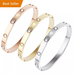 Designer Ladies Women Crystal CZ Cubic Zirconia Stainless Steel Love Screw Bangle Fashion Jewelry Bracelet