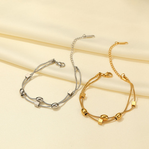 2023 New Design Titanium Steel Round Snake Chains Bracelet Small Hole Round Beaded 18k Gold Plated Bracelet