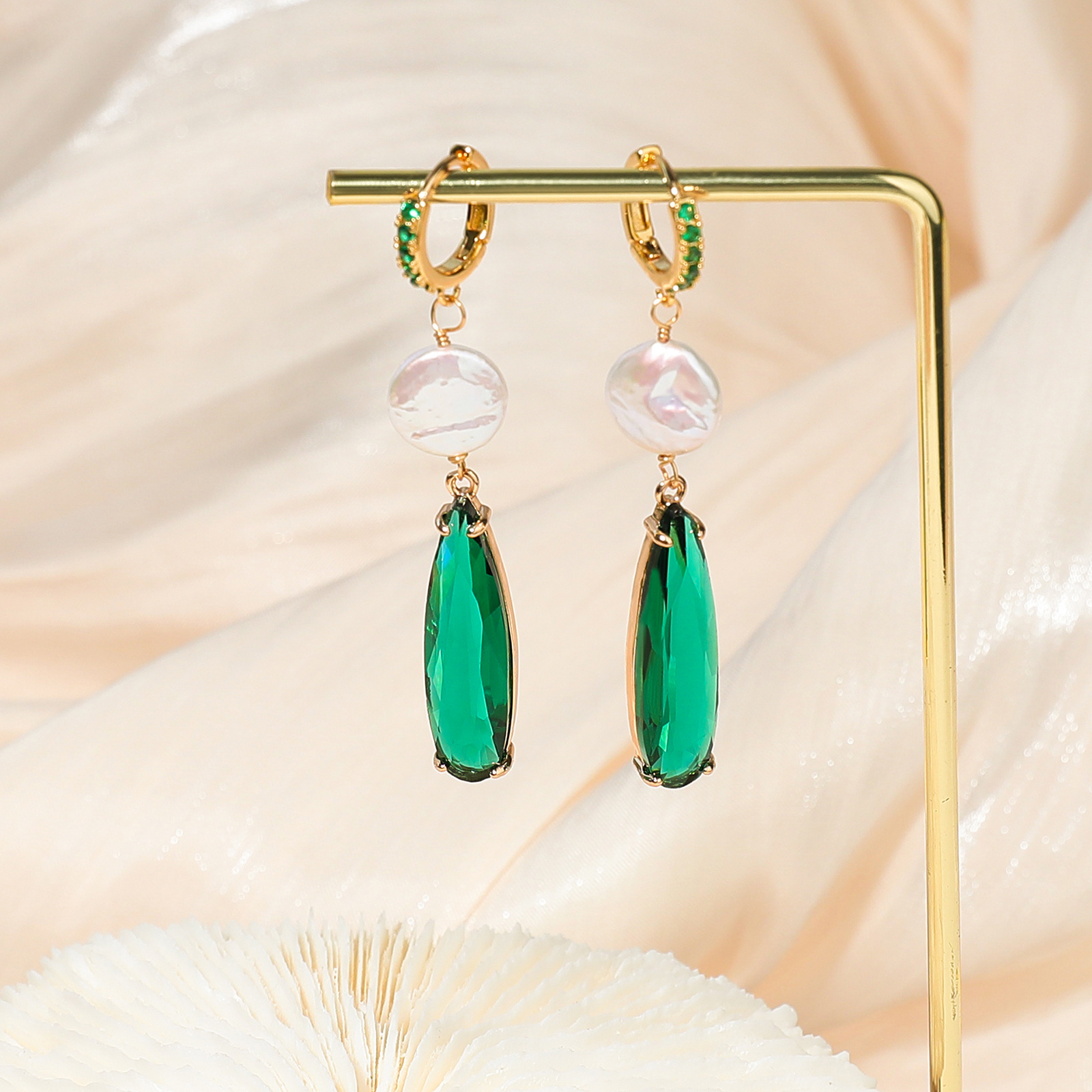 2023 Collection of Emerald Pendant Earrings Stainless Steel 18k Gold Plated Statement Earrings