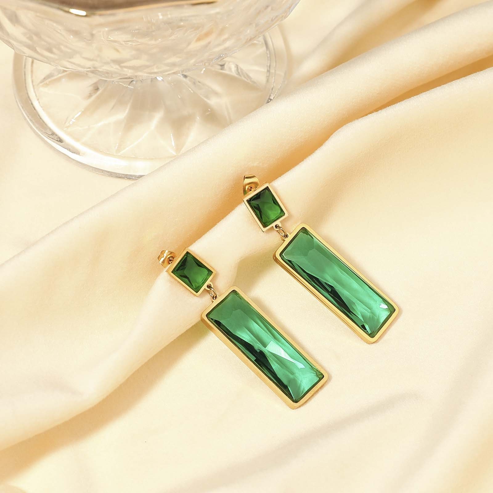 2023 Collection of Emerald Pendant Earrings Stainless Steel 18k Gold Plated Statement Earrings