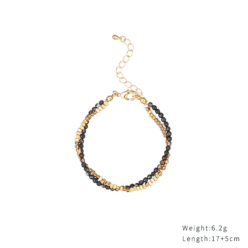 Charming Black Natural Gem Stone Beaded Necklace Double Layer Gold Color Brass Material Chains Bracelet For Women/Men