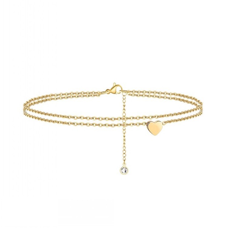 Stainless Steel Double Layer Gold Plated Women Cute Foot Chain Tiny Heart Charm Boho Dainty Anklet