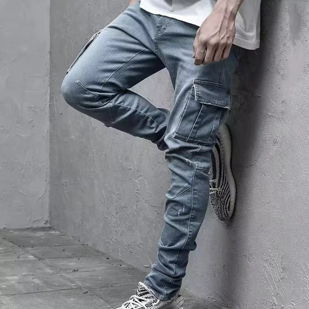 Wholesale Custom Private Label Ripped  Mens Jeans Denim Stretch Distressed Skinny Jeans Men