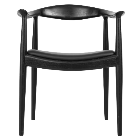 Mid-Century Modern Kitchen Solid Wood Dining Chair with Black Leather Cushion