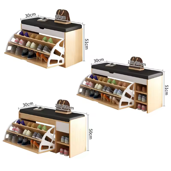 High quality household  Nordic Modern shoe changing stool Flipping bucket shoe cabinet soft bag cushion MDF wooden shoe rack