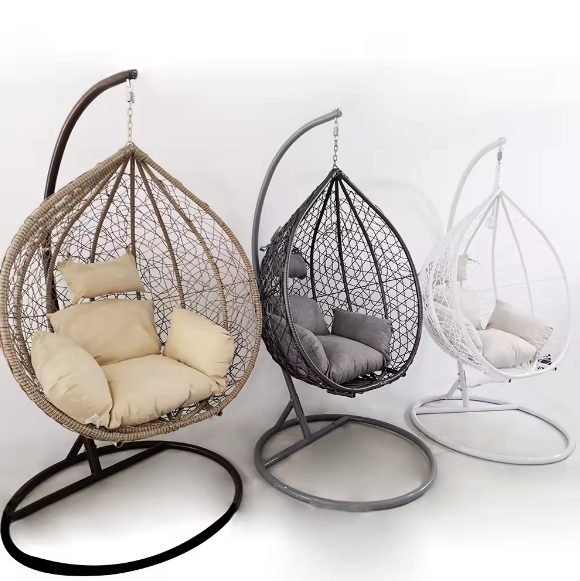 light luxury design style Modern Egg shape chair outdoor furniture garden wicker Rattan Hanging Patio egg swing chair with stand