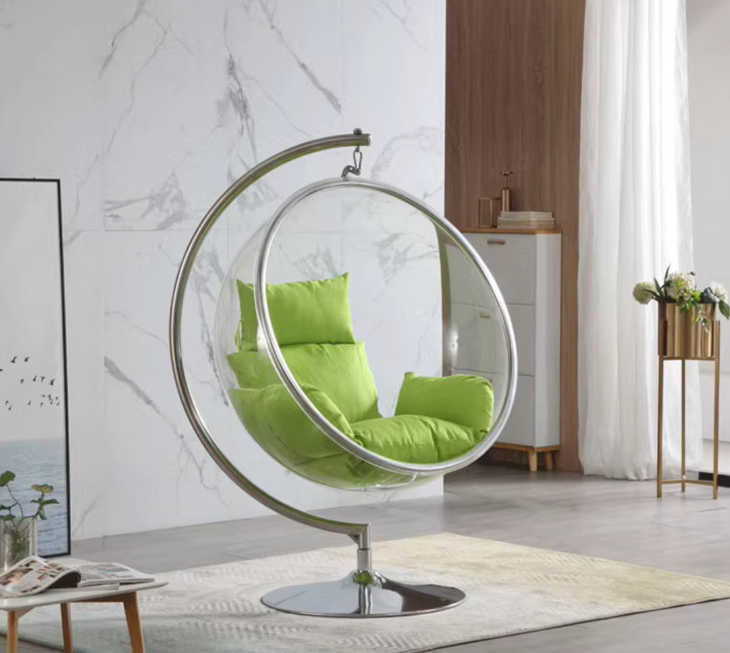 Modern indoor white avec support clear glass acrylic hanging ball swing bubble accent bubble chairs for home