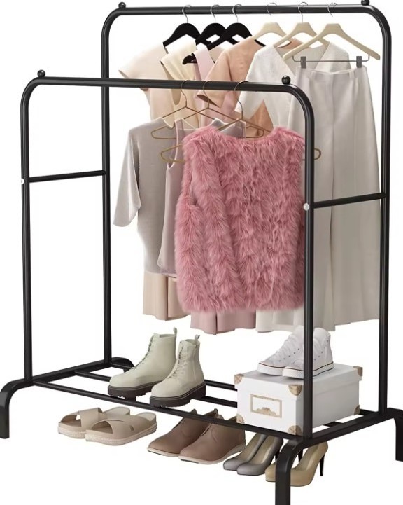 Double pole clothing racks with wheels clothes hangers floor-to-ceiling drying rack wholesale bedroom