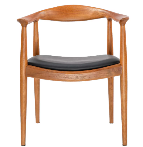 Mid-Century Modern Kitchen Solid Wood Dining Chair with Black Leather Cushion