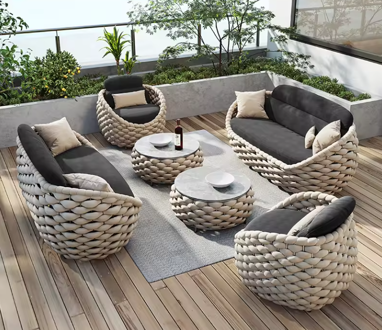 Modern Patio Sofa Set for Outdoor and Indoor Use All-Weather  Sectional Sofa and Coffee Table Aluminum Frame Garden Furniture