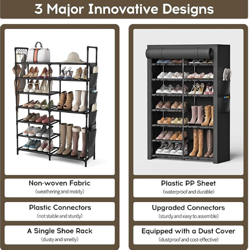 Shoe Rack with Covers Shoe and Boot Storage Cabinet 8 Tier 28-35 Pairs Shoe Rack Organizer for Entryway Closet Garage