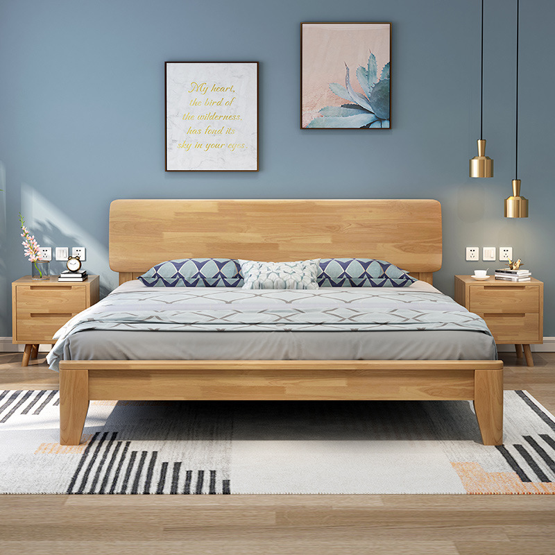 Modern minimalist Nordic solid wood bed, 1.8-meter master bedroom double bed