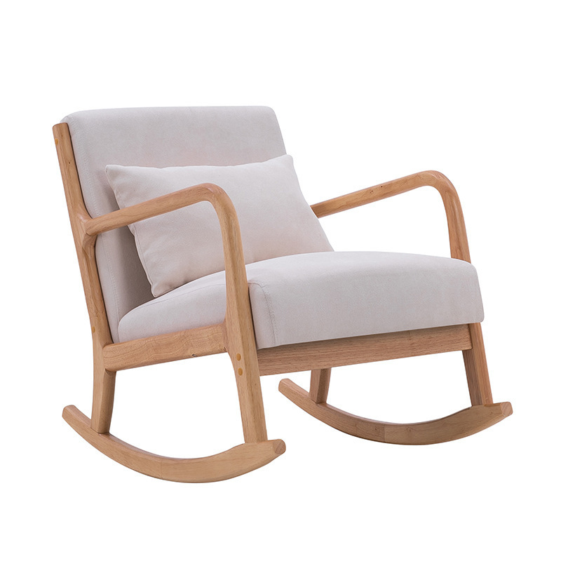 Mid-Century Rocking Chair with Wooden Armrests Upholstered Glider Rocker with Free Lumbar Pillow for Living Room