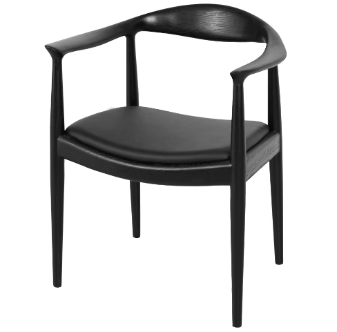 Mid-Century Modern Kitchen Solid Wood Dining Chair with Black Leather Cushion